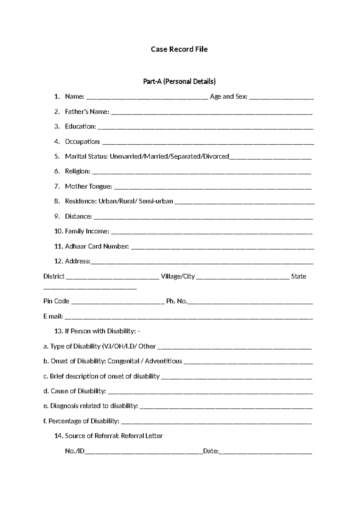 Case Record File: Personal Details and Patient History - Studocu