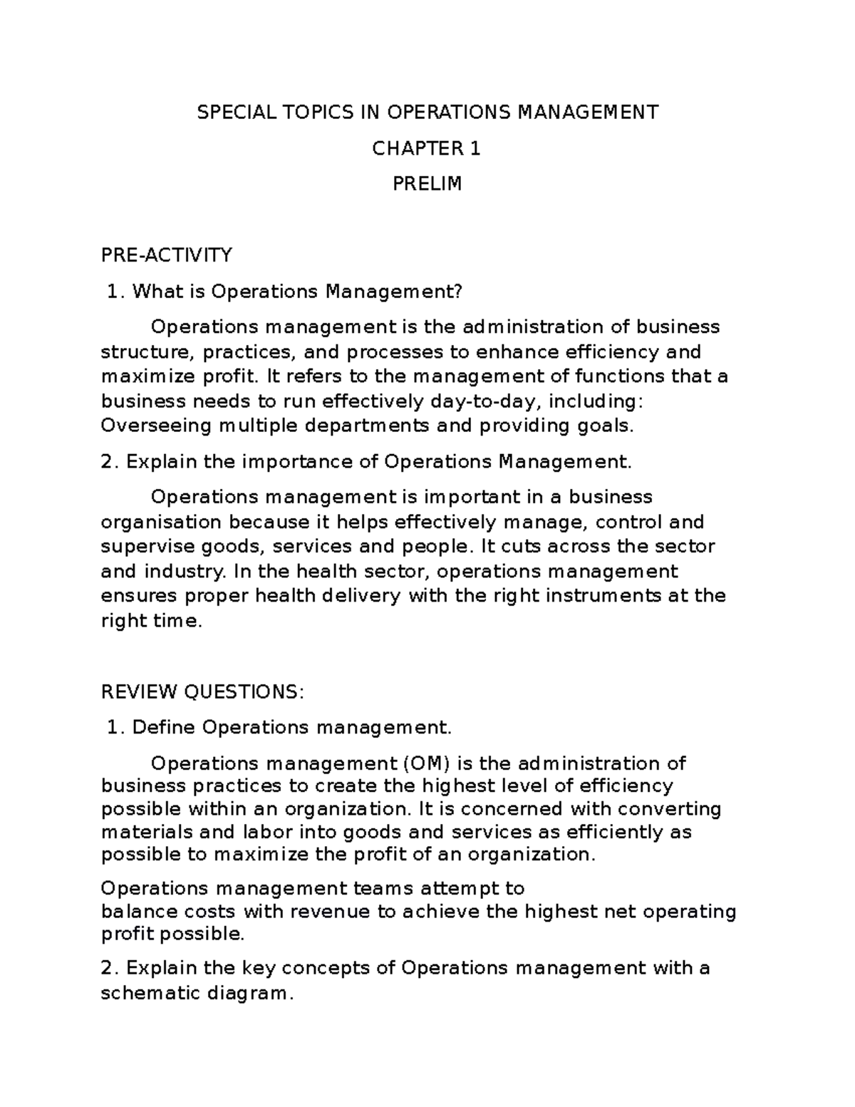 Special Topics in Operations Management - Estampa - Chapter 1 & 3 Notes ...