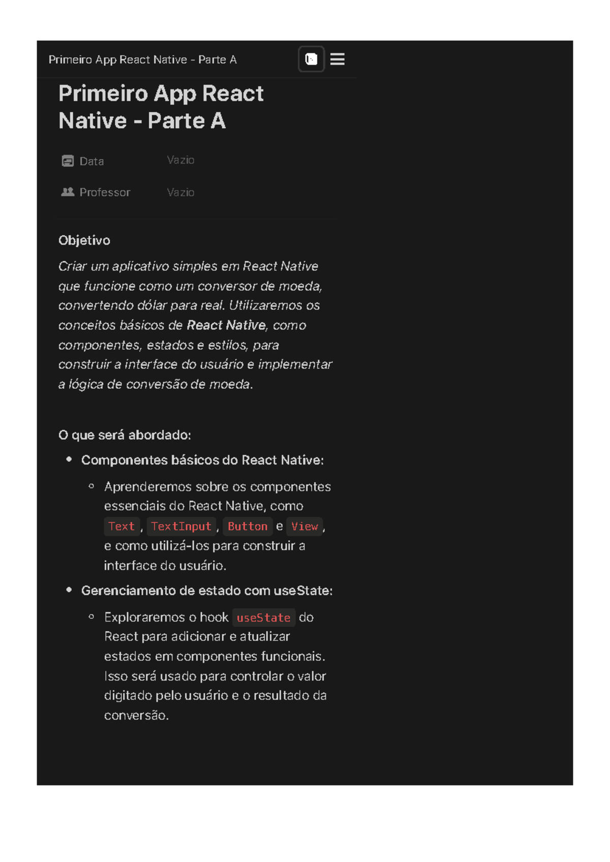Primeiro App React Native - Parte A - Primeiro App React Native - Parte ...