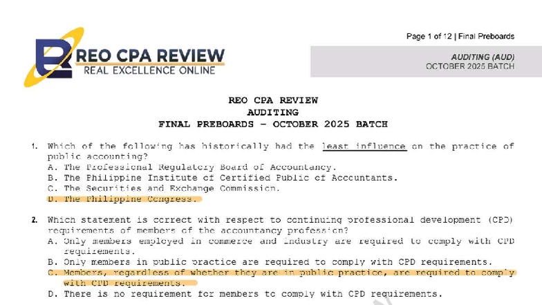 Final Preboards R REO CPA REVIEW AUDITING (AUD) OCTOBER 2025 BATCH ...