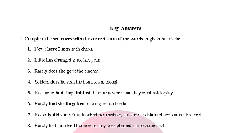 Quiz - CAI-2 - Sentence Completion and Rewriting Exercises - Studocu