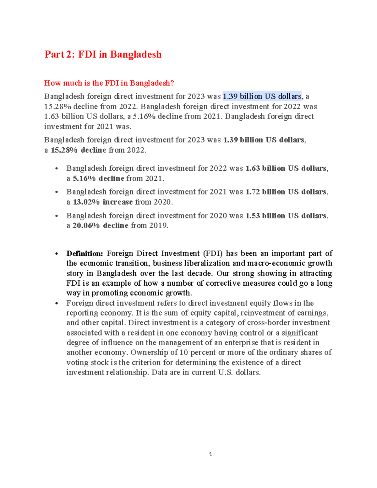 FDI Trends in Bangladesh: 2023 Analysis (FDR Part 02) - Studocu