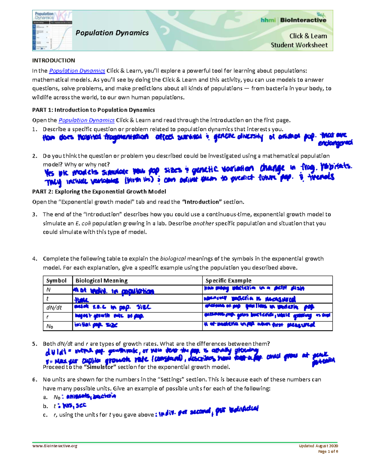 Population Dynamics - Student Worksheet (WS-CL 0 2) - Studocu