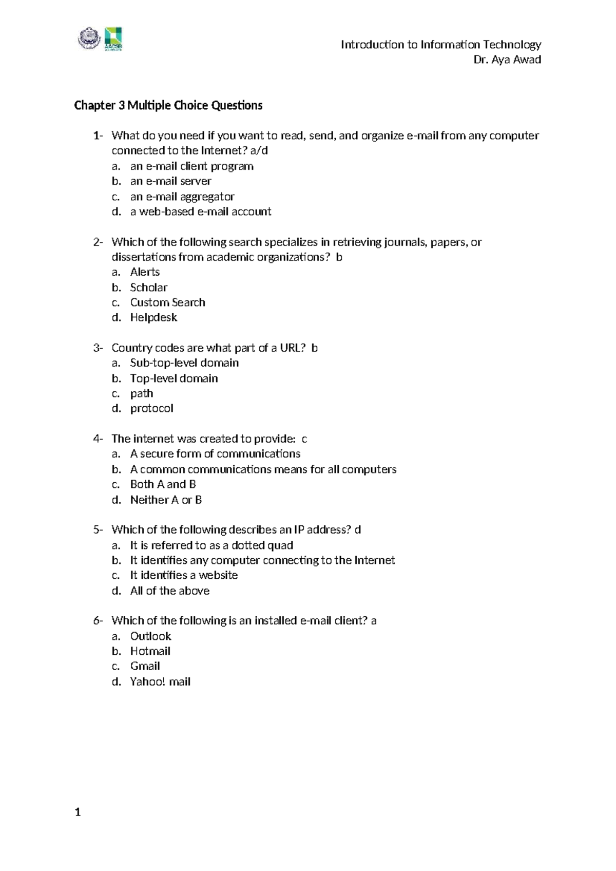 IT 101: Chapter 3 MCQs - Introduction to Information Technology - Studocu