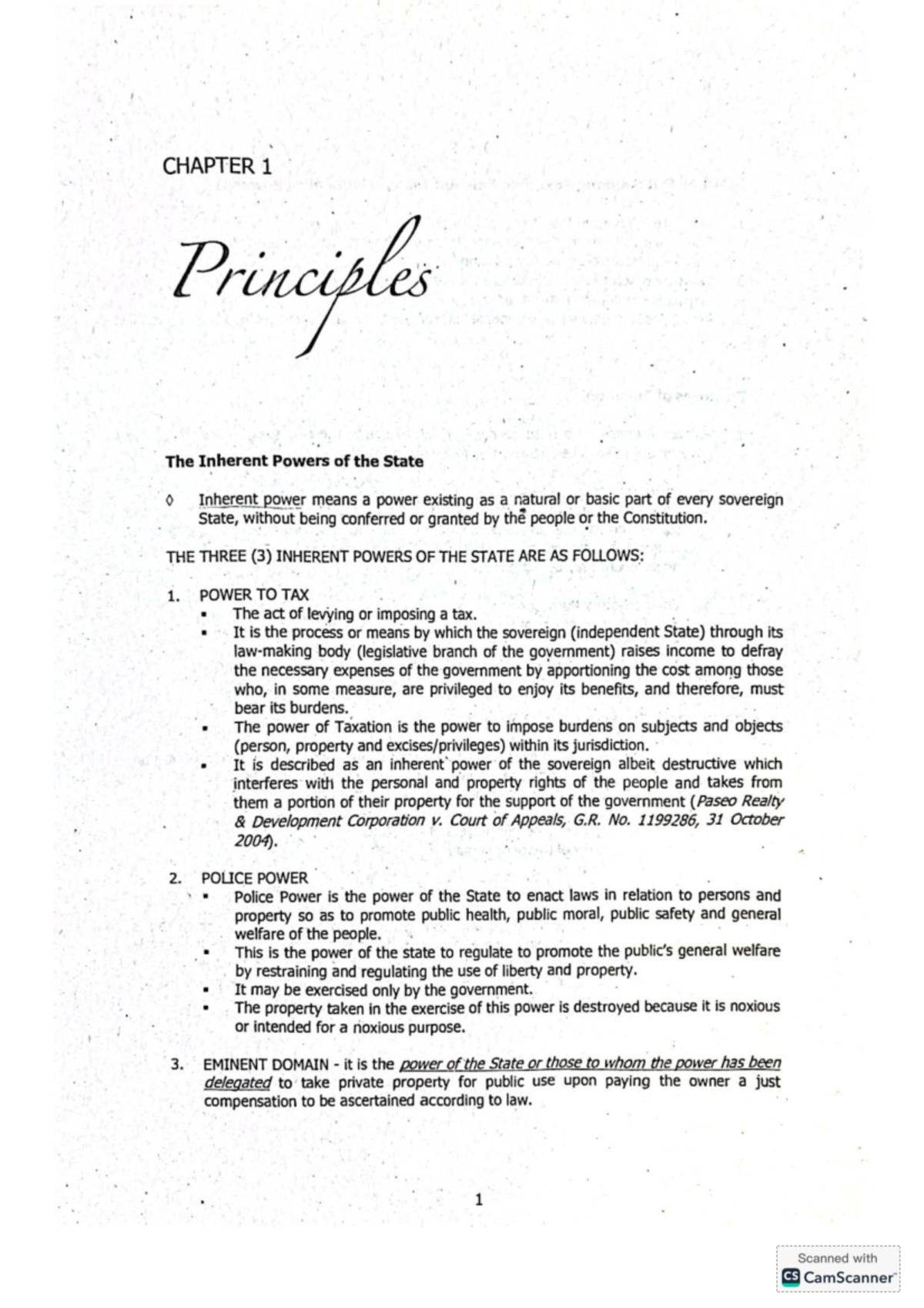 Tabag - CHAPTER 1: Inherent Powers of the State and Taxation Principles ...