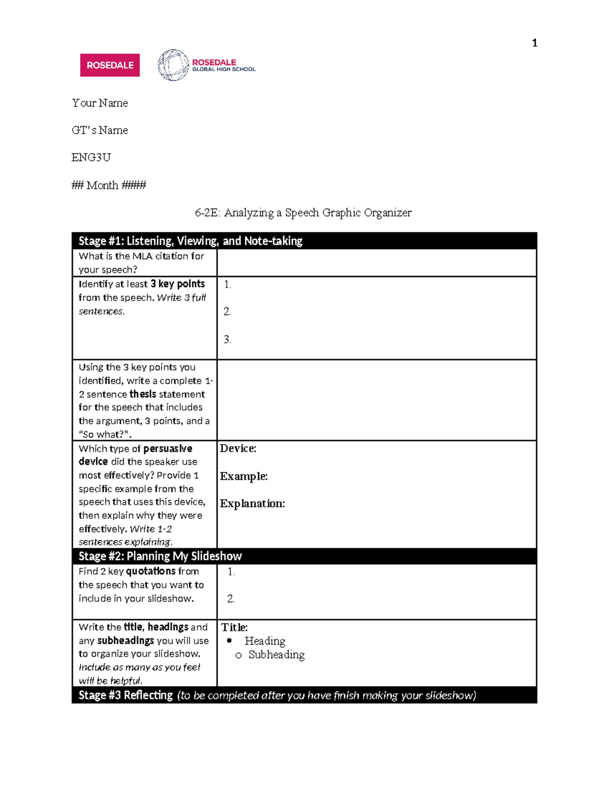 ENG3U 6-2E Organizer - English paper - 1 Your Name GT’s Name ENG3U ...