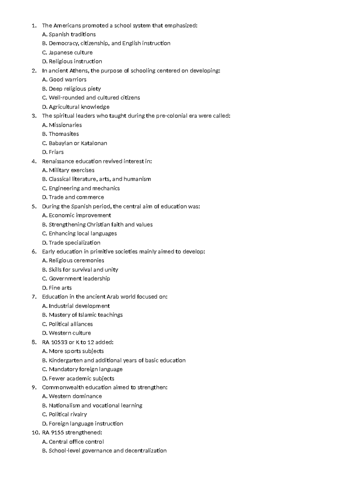 EDU 101: Overview of Historical Education Systems and Influences - Studocu