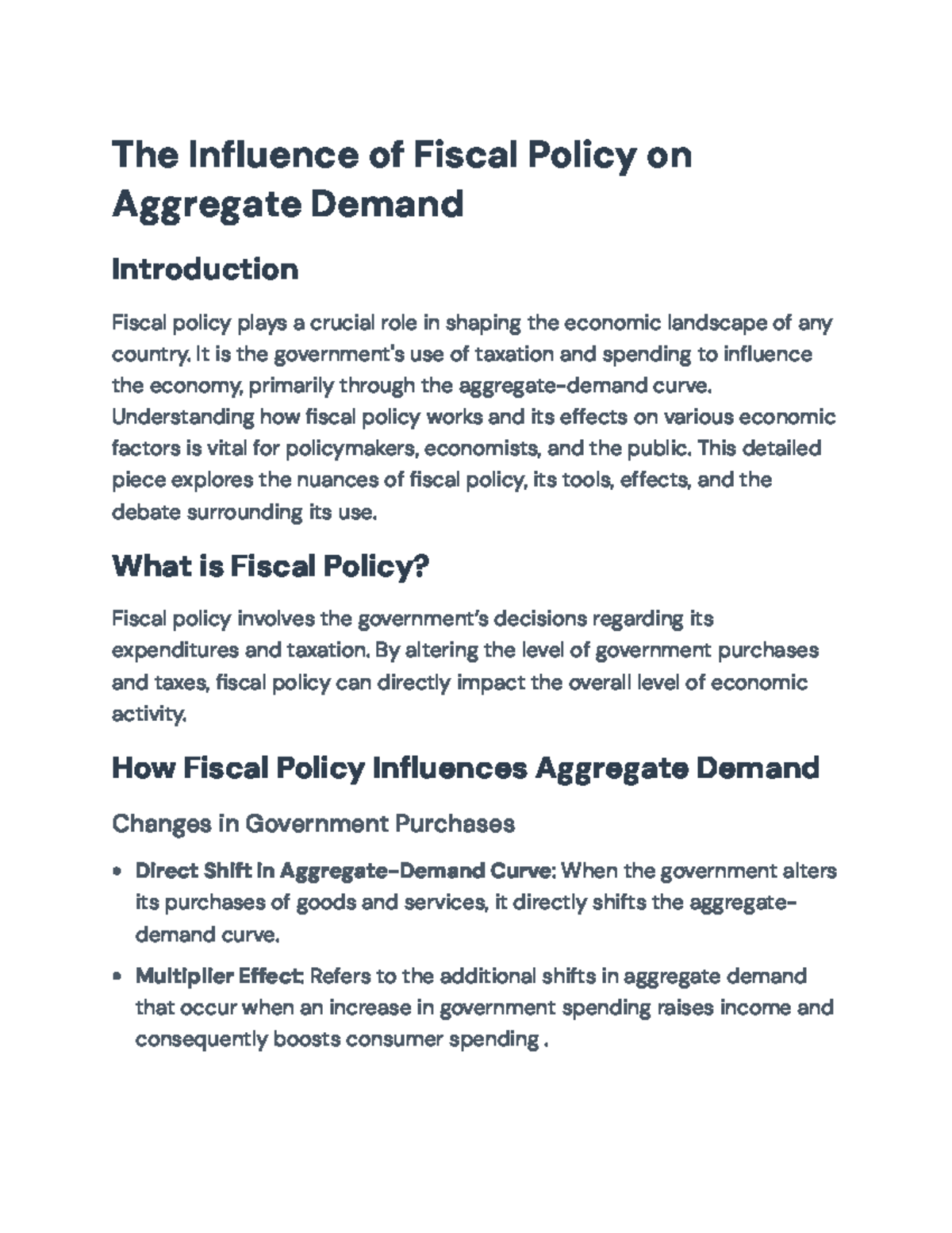 Fiscal Policy and Its Impact on Aggregate Demand: A Comprehensive ...