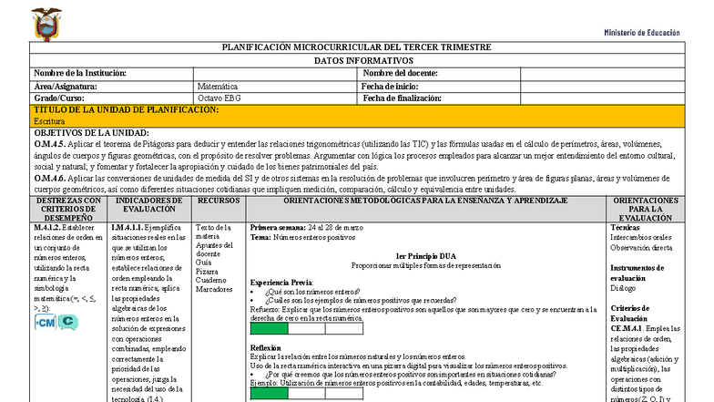8vo EGB Matemáticas: Planificación del 3er Trimestre - Document Preview