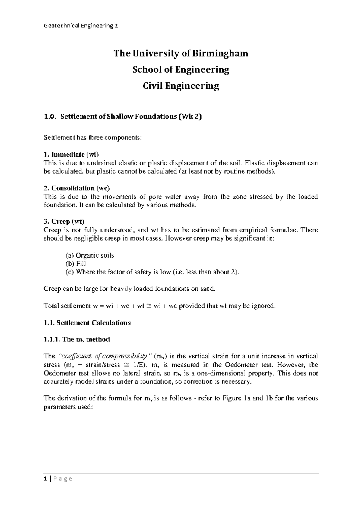 Shallow Foundation Settlements: Lecture Notes for CE 101 - Studocu