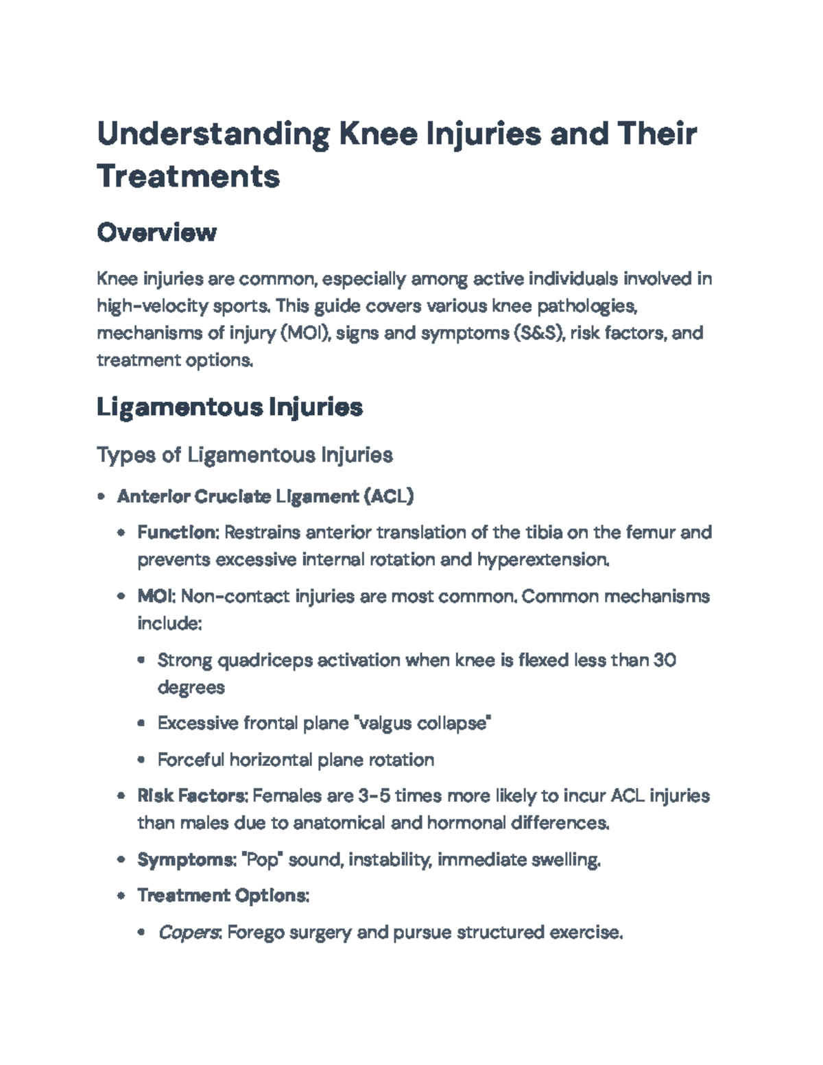 Knee Injuries and Treatments: A Comprehensive Guide (Course Code: KIN ...