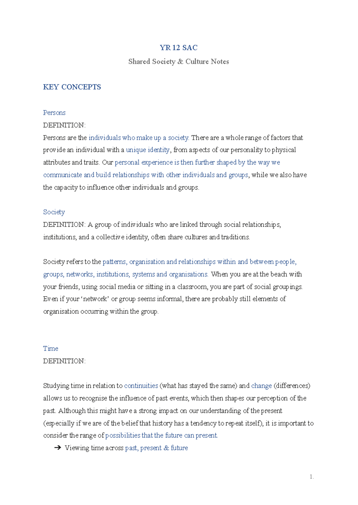 Social and Cultural Change Dynamics: Key Concepts YR 12 Notes - Studocu
