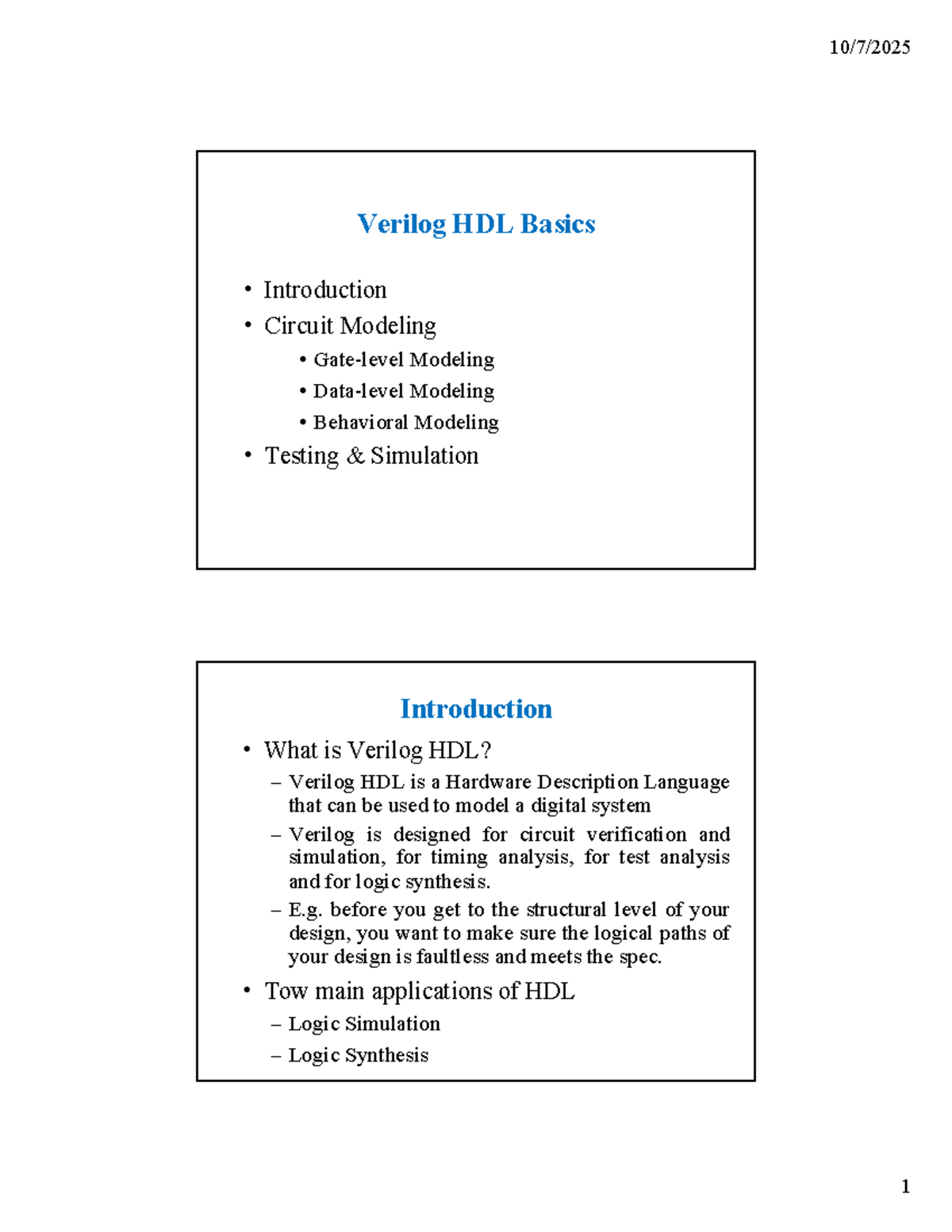 Introduction to Verilog HDL Basics (Course Code: VHDL101) - Studocu