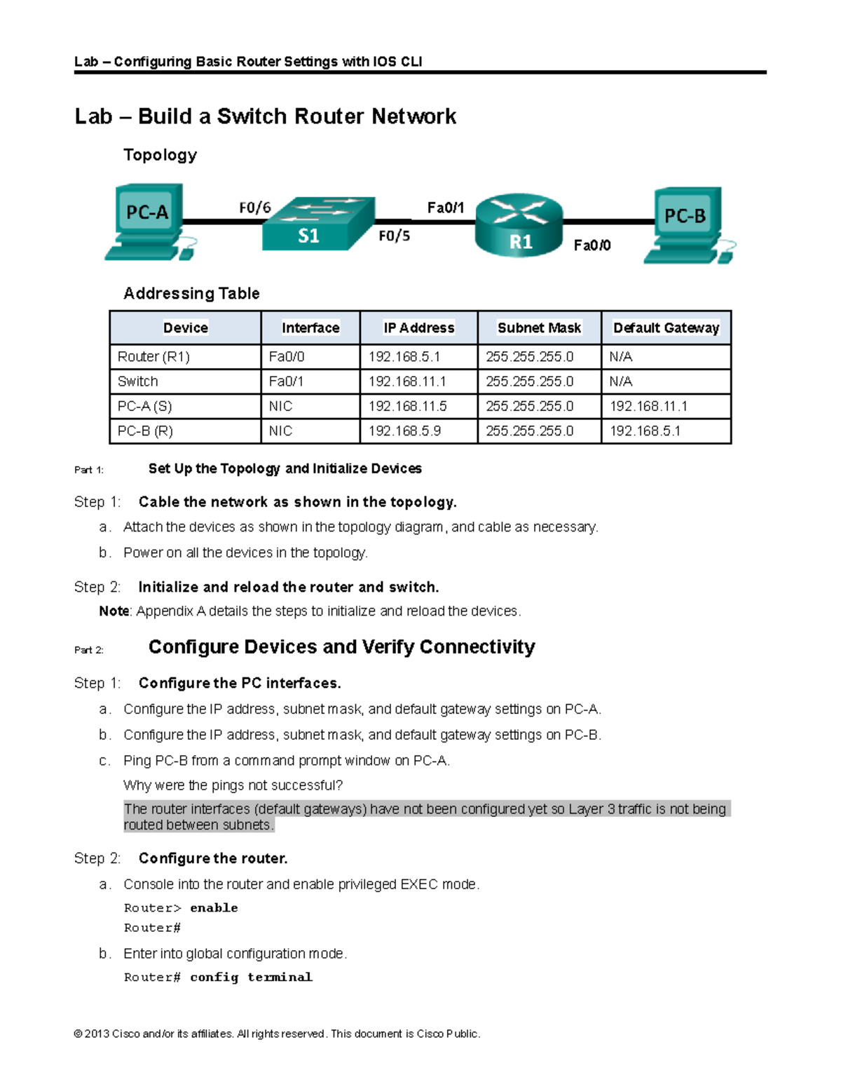 Week10-Lab-Configuring a Switch Router Network with IPs - Studocu
