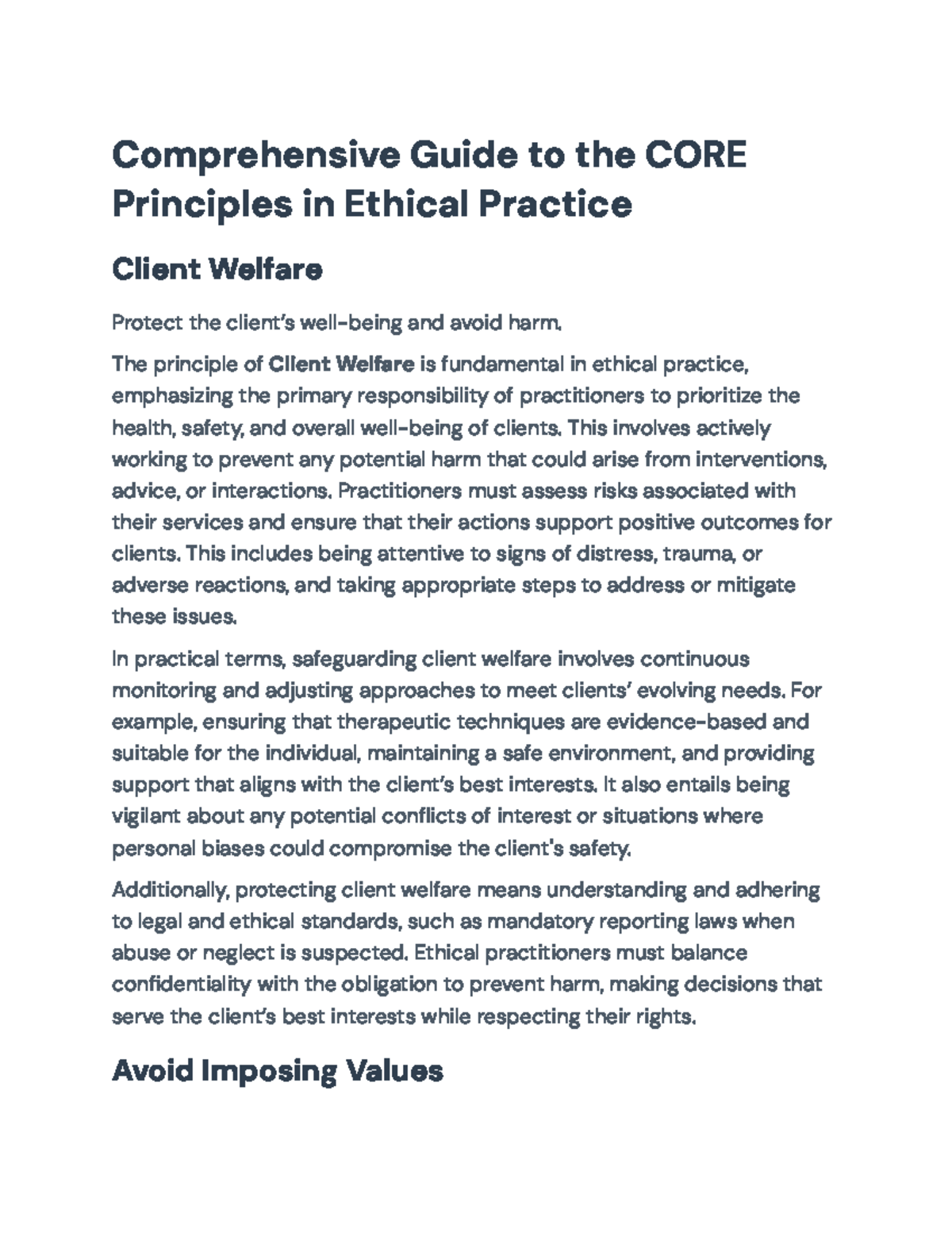 Comprehensive Guide to CORE Principles in Client Ethics (C-A-R-E-L ...