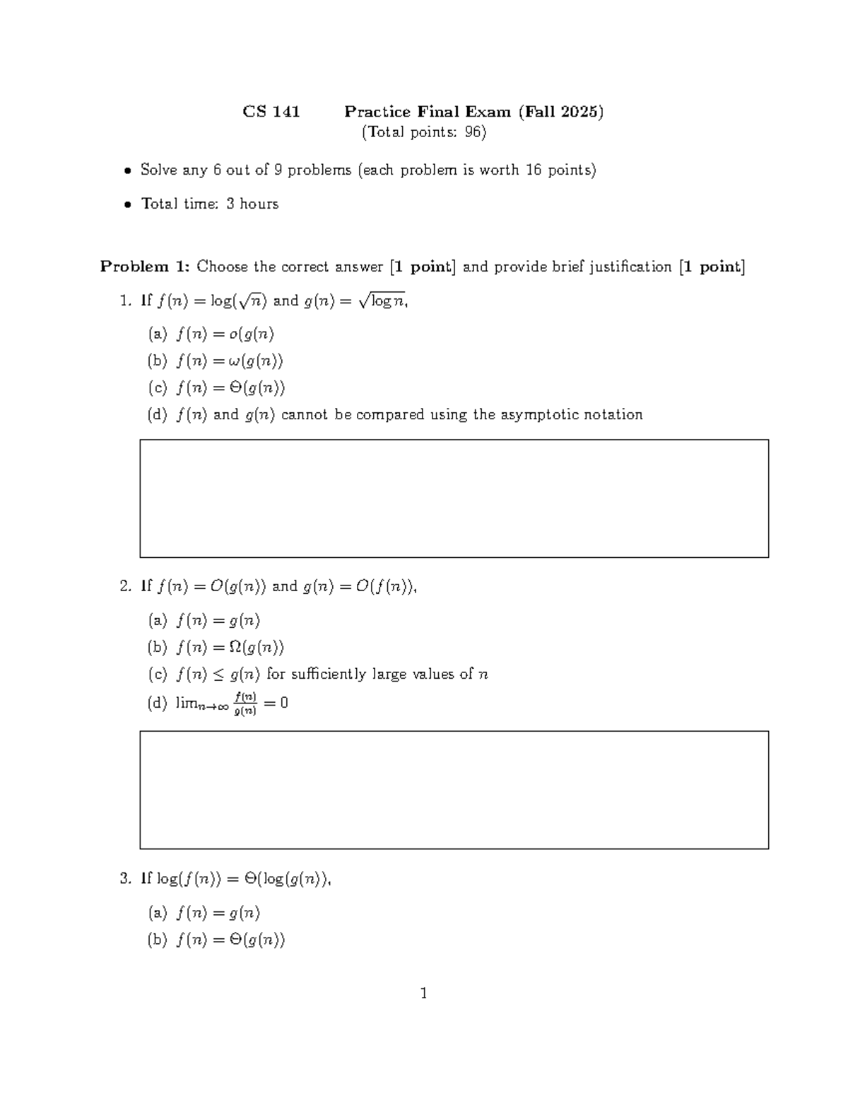 CS 141 Practice Final Exam (Fall 2025) - Studocu