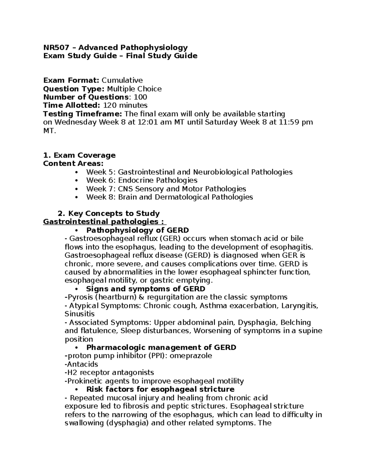 NR507 Advanced Pathophysiology Final Exam Study Guide - Studocu