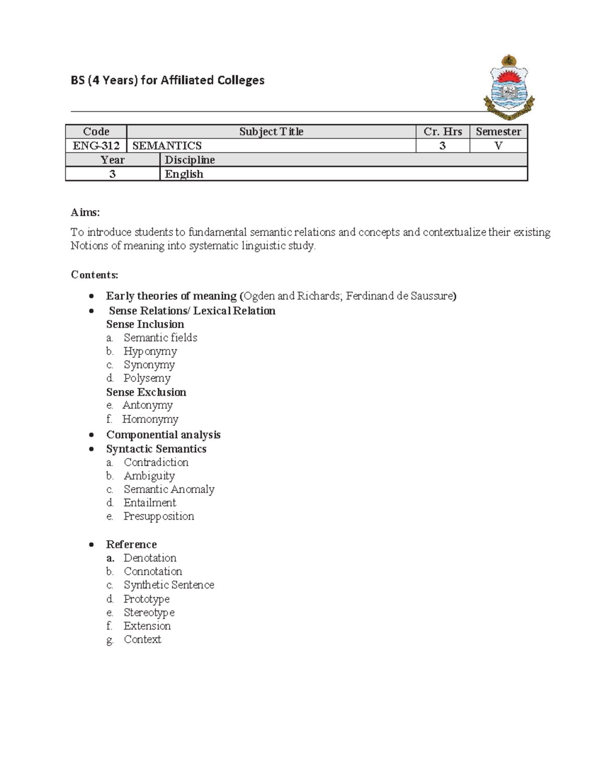 C ENG-312 - Semantics Notes for Semester V - Studocu