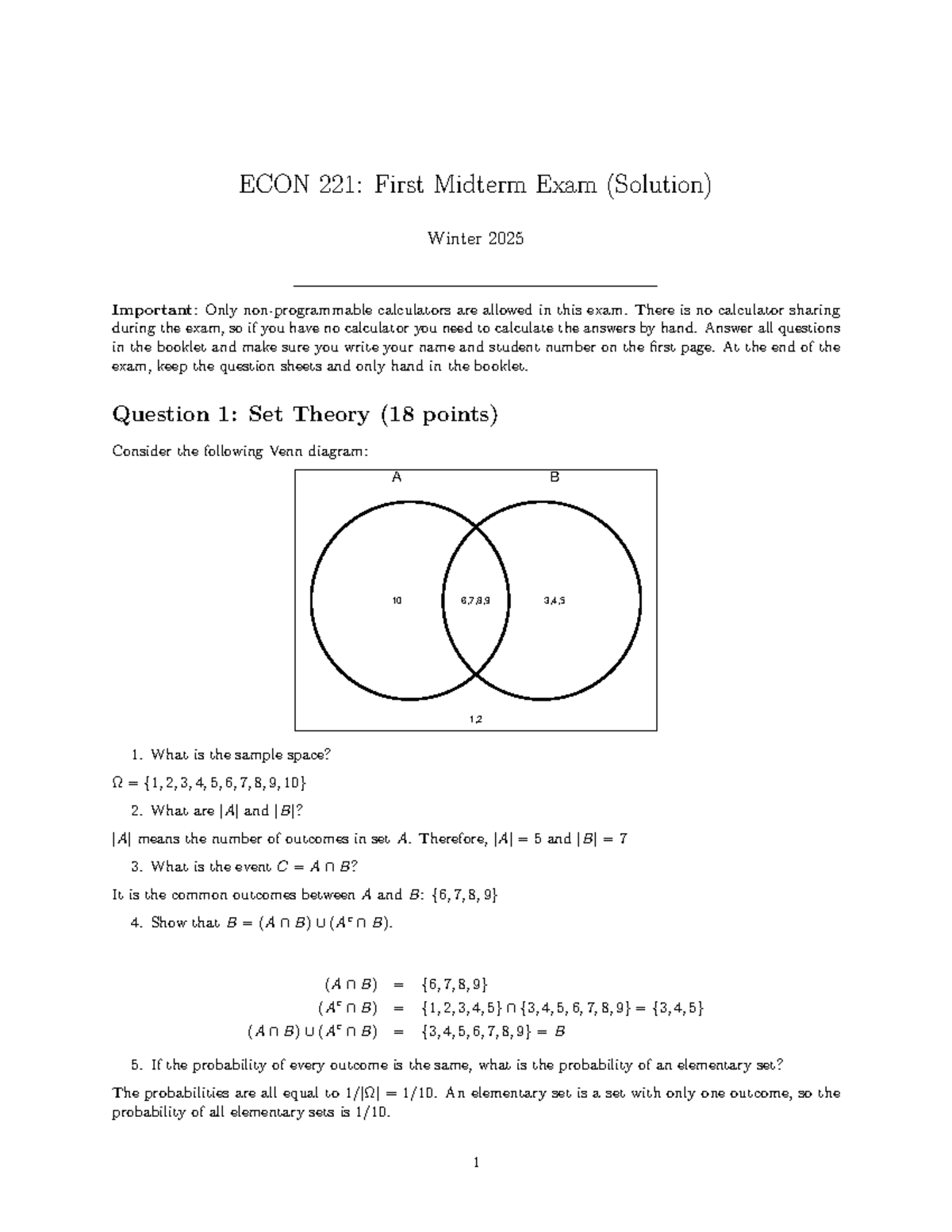 ECON 221: Midterm 1 Exam Solutions Winter 2025 - Studocu