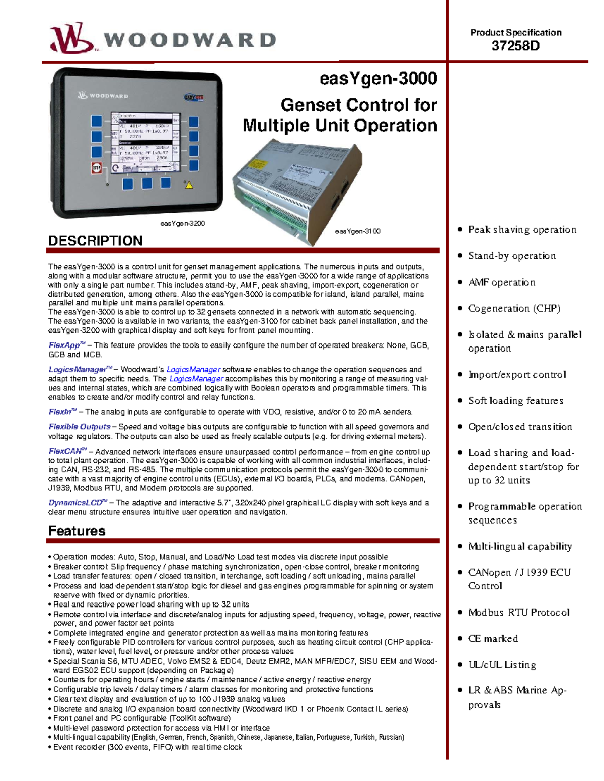 EasyGen 3200 Genset Control Specification and Features Overview - Studocu