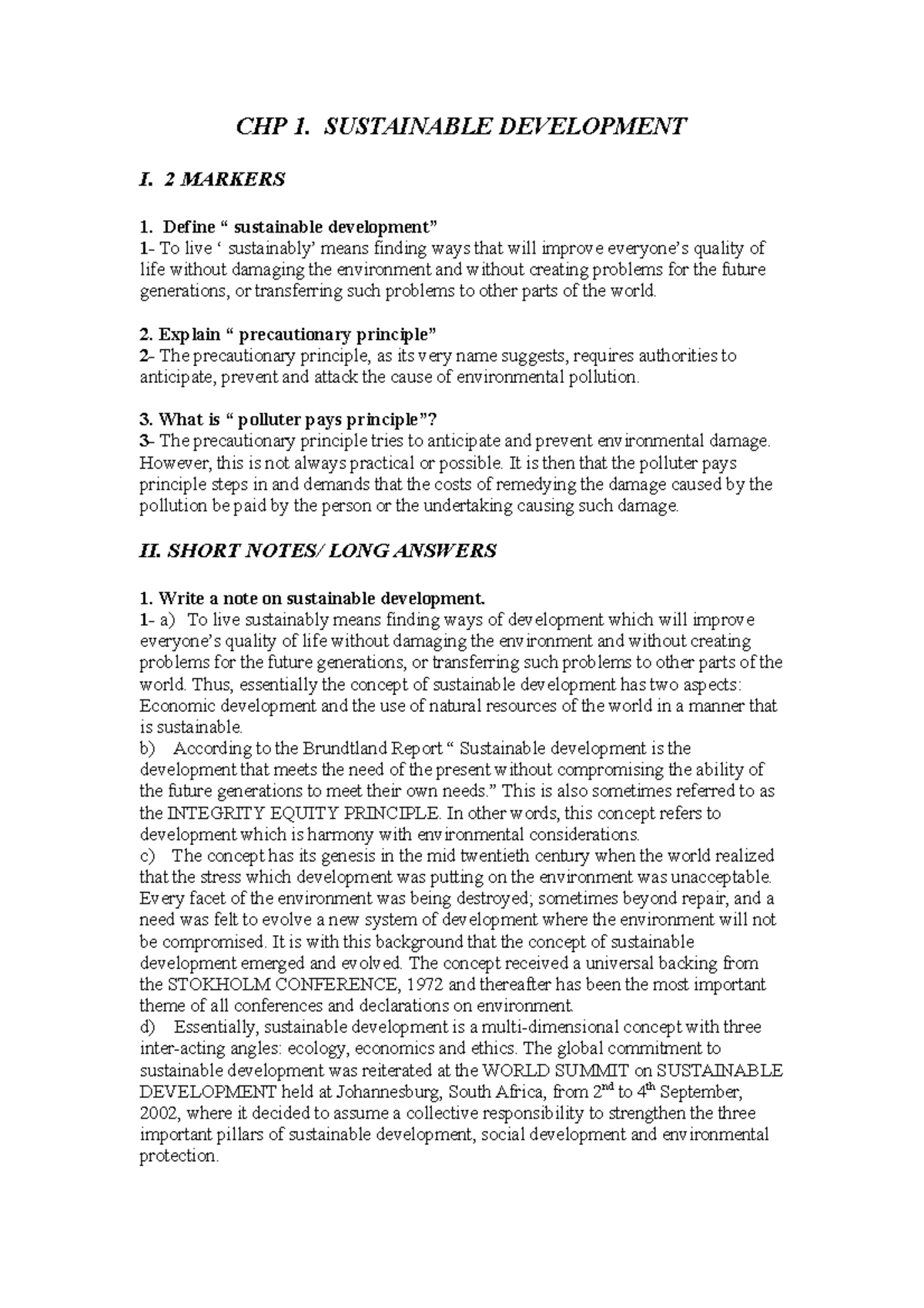 CHP 1 - Sustainable Development: Concepts & Principles Explained - Studocu
