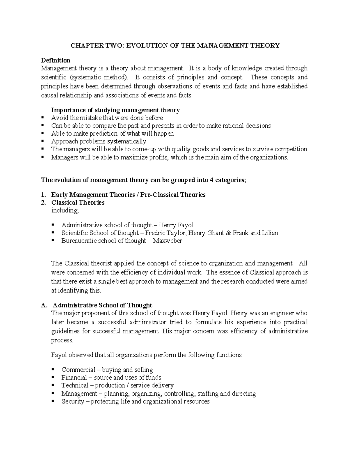 CHAPTER 2: EVOLUTION OF MANAGEMENT THEORY (Topic 2 - Org. Management ...