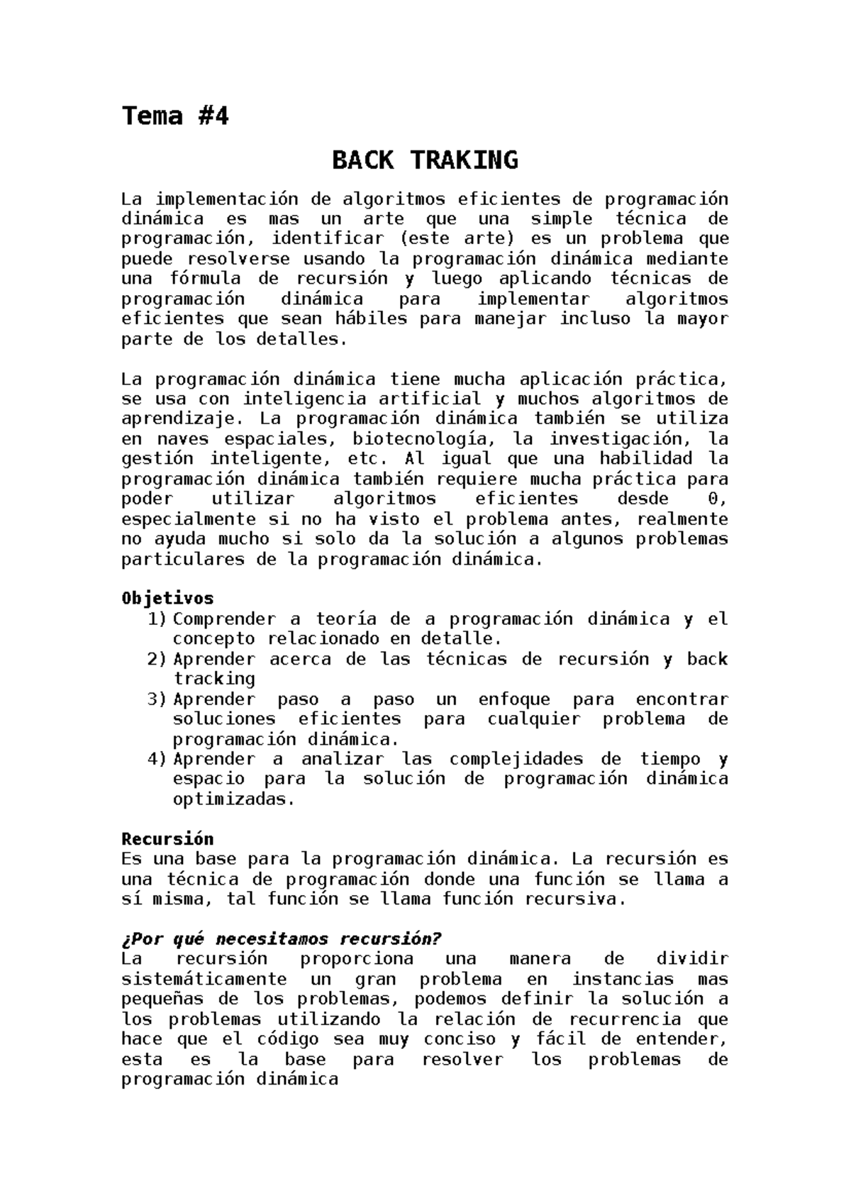 TEMA #4 - Backtracking en Programación: Conceptos y Técnicas - Studocu