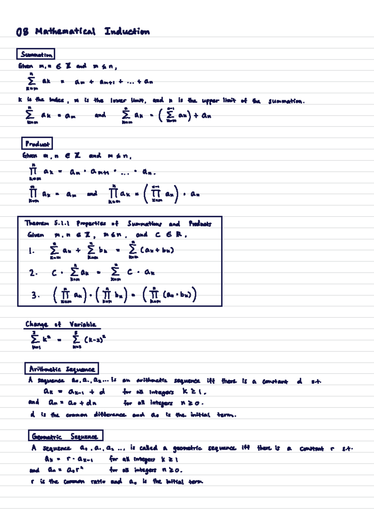 CS1231S Finals Notes- Chapter 8 - 08 Mathematical Induction Summation ...