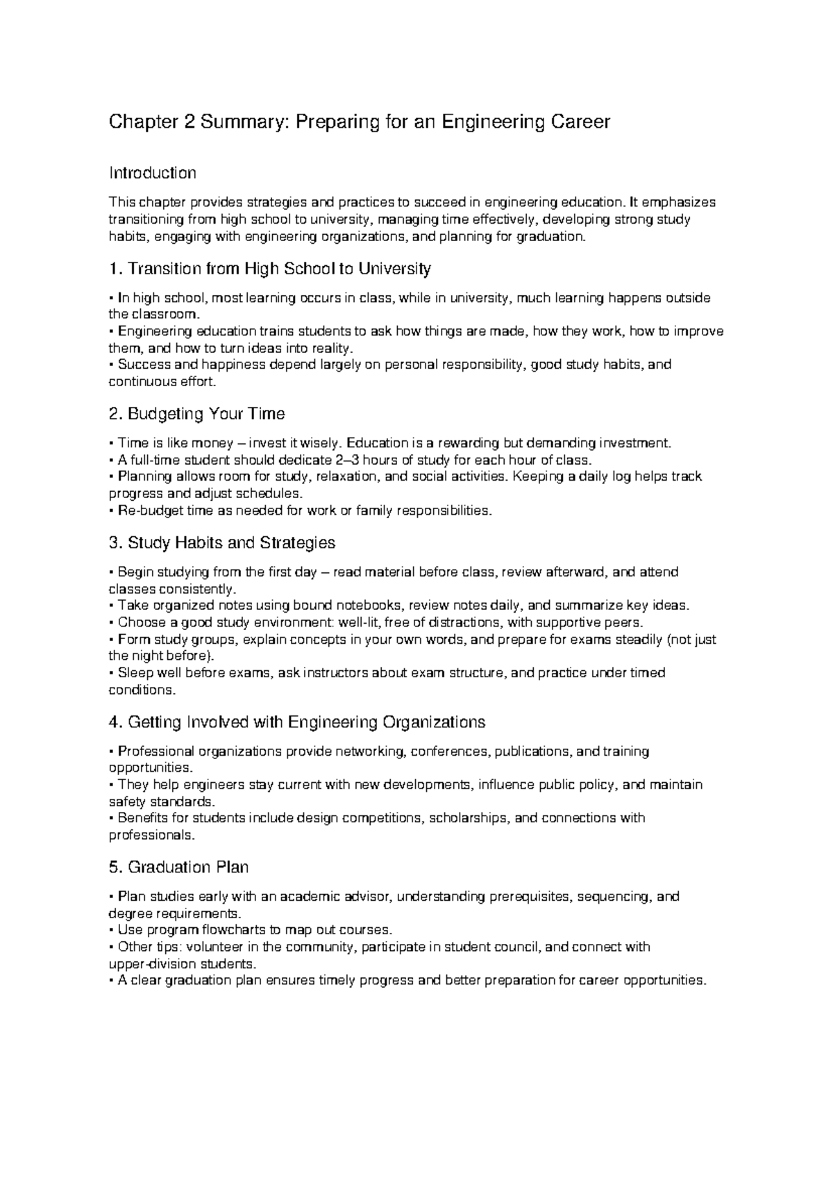 Chapter 2 Summary: Strategies for Engineering Career Success - Studocu