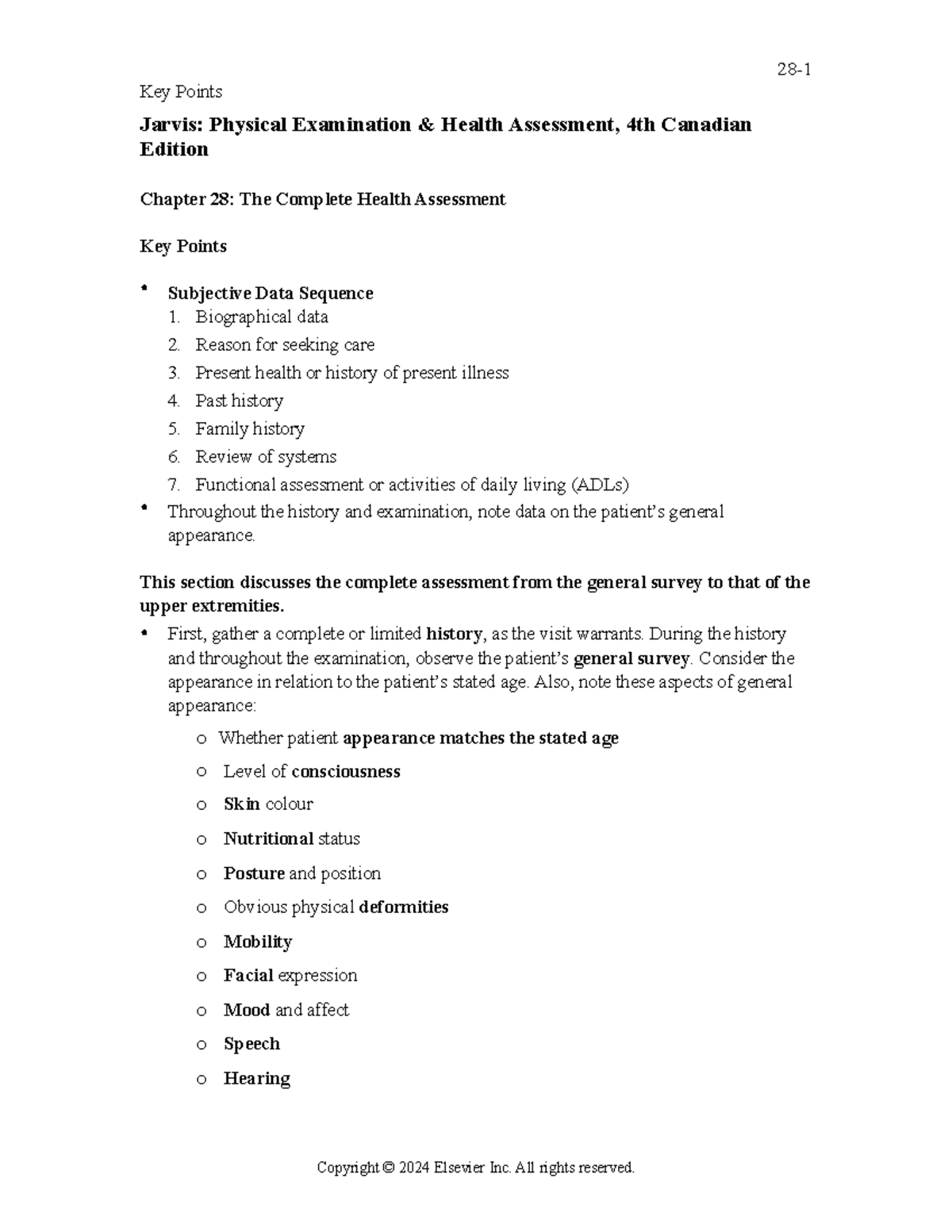 Chapter 28 Summary: Complete Health Assessment - Jarvis, 4th Canadian ...