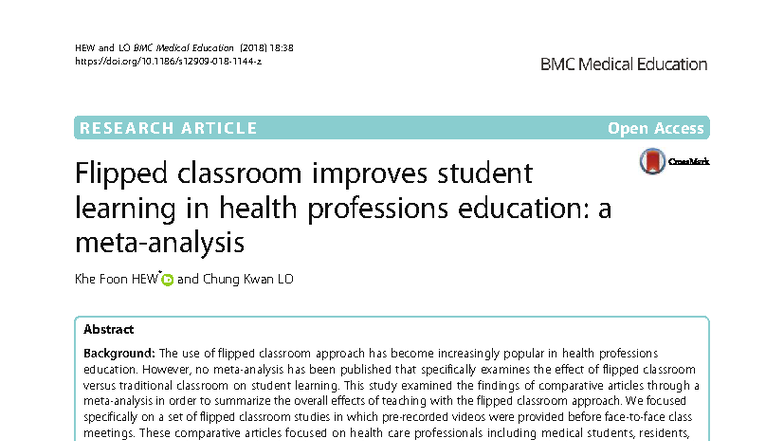 HEW and LO: Flipped Classroom Impact on Health Professions Education ...