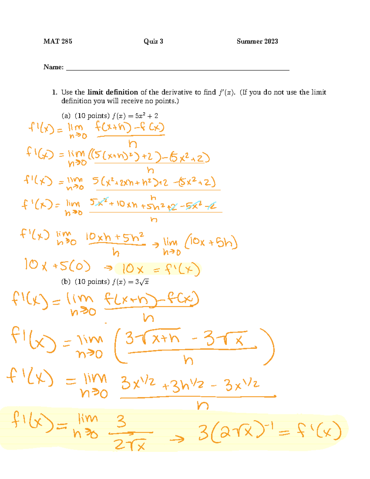 MAT 285 Final Quiz 3 Summer 2023 Solutions and Notes - Studocu