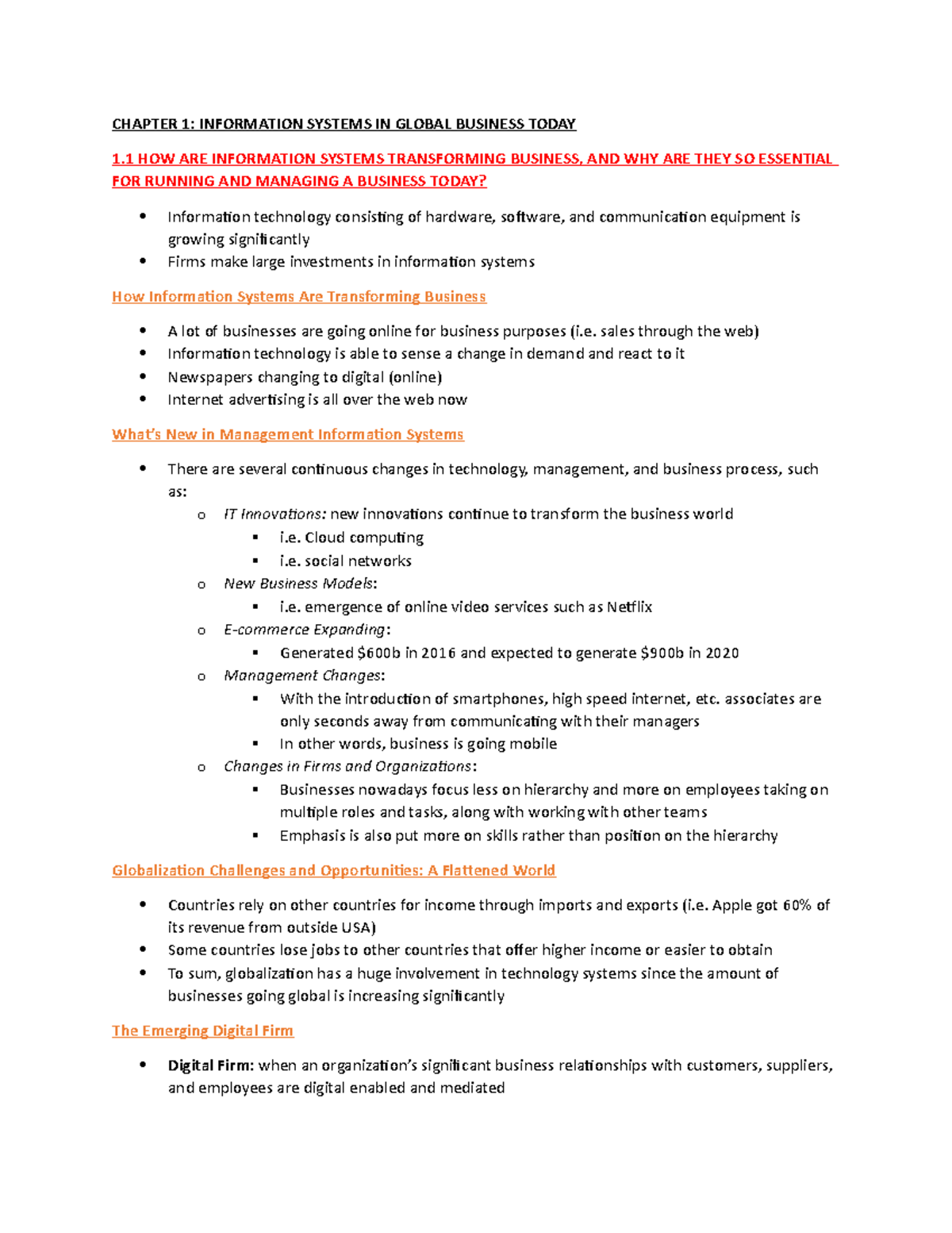 ITM 102 Chapter 1 - Lecture notes 1 - CHAPTER 1: INFORMATION SYSTEMS IN ...
