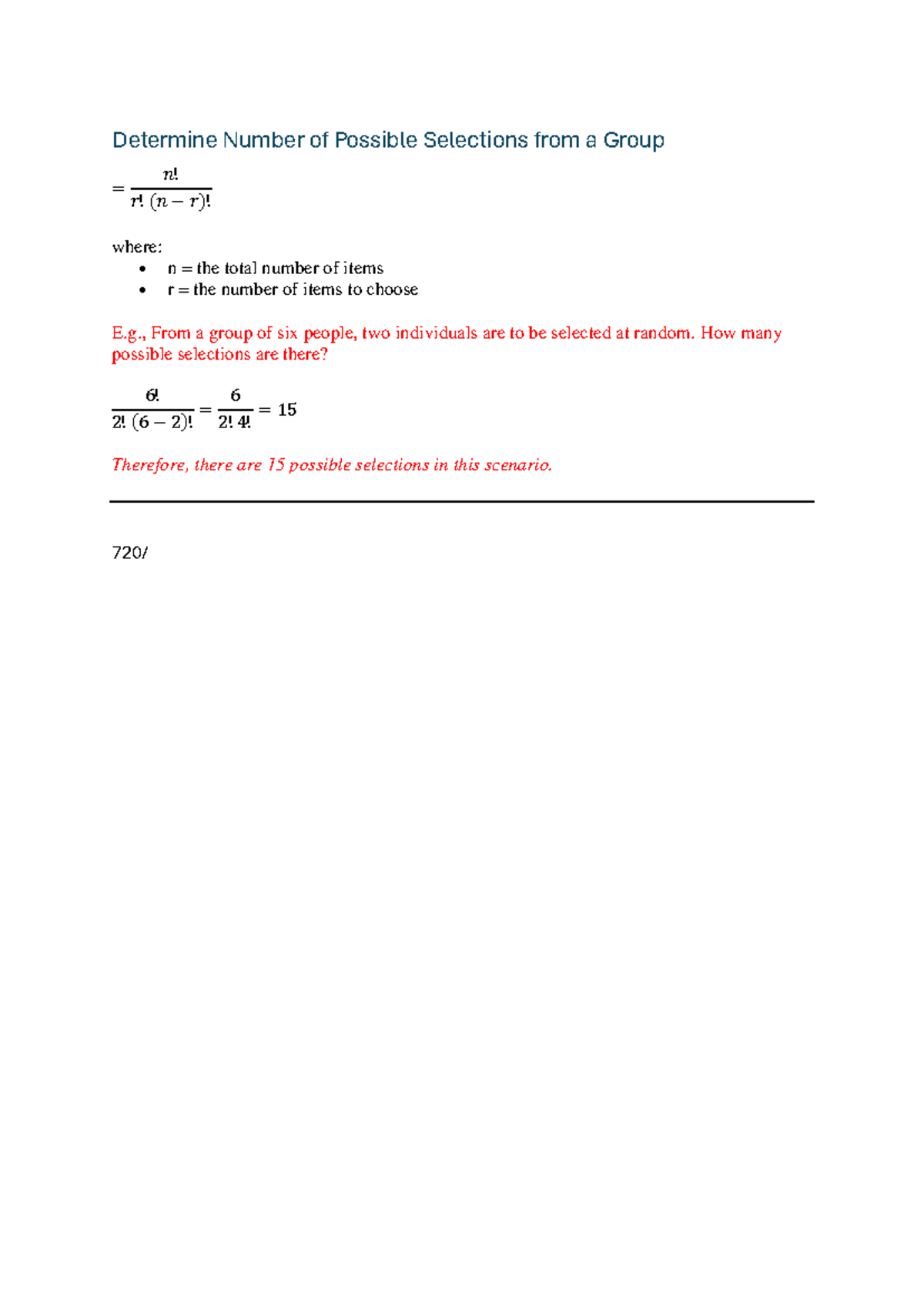 Online quiz formulas - Determine Number of Possible Selections from a ...