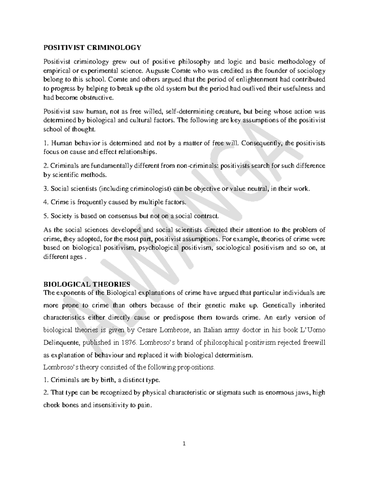 Theories of Crime: Lecture Notes (Course Code: CRIM 101) - Studocu