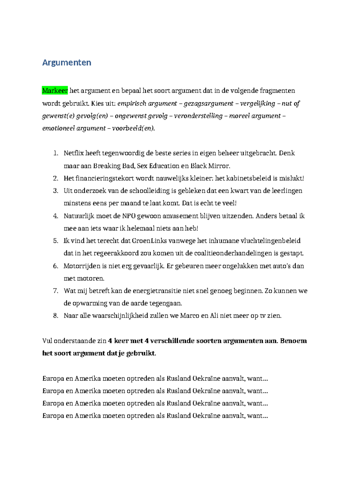 Oefeningen voor Argumenten en Drogreden - Studiehulp - Studeersnel