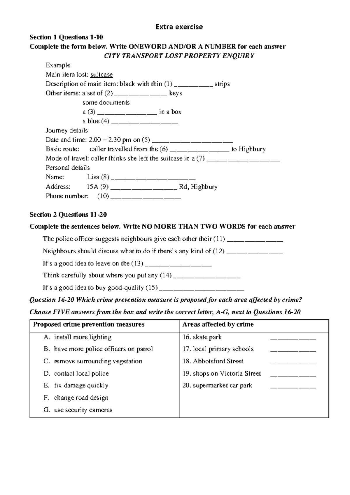 Listening 4 Practice: Extra Exercise 2 for IELTS Preparation - Studocu