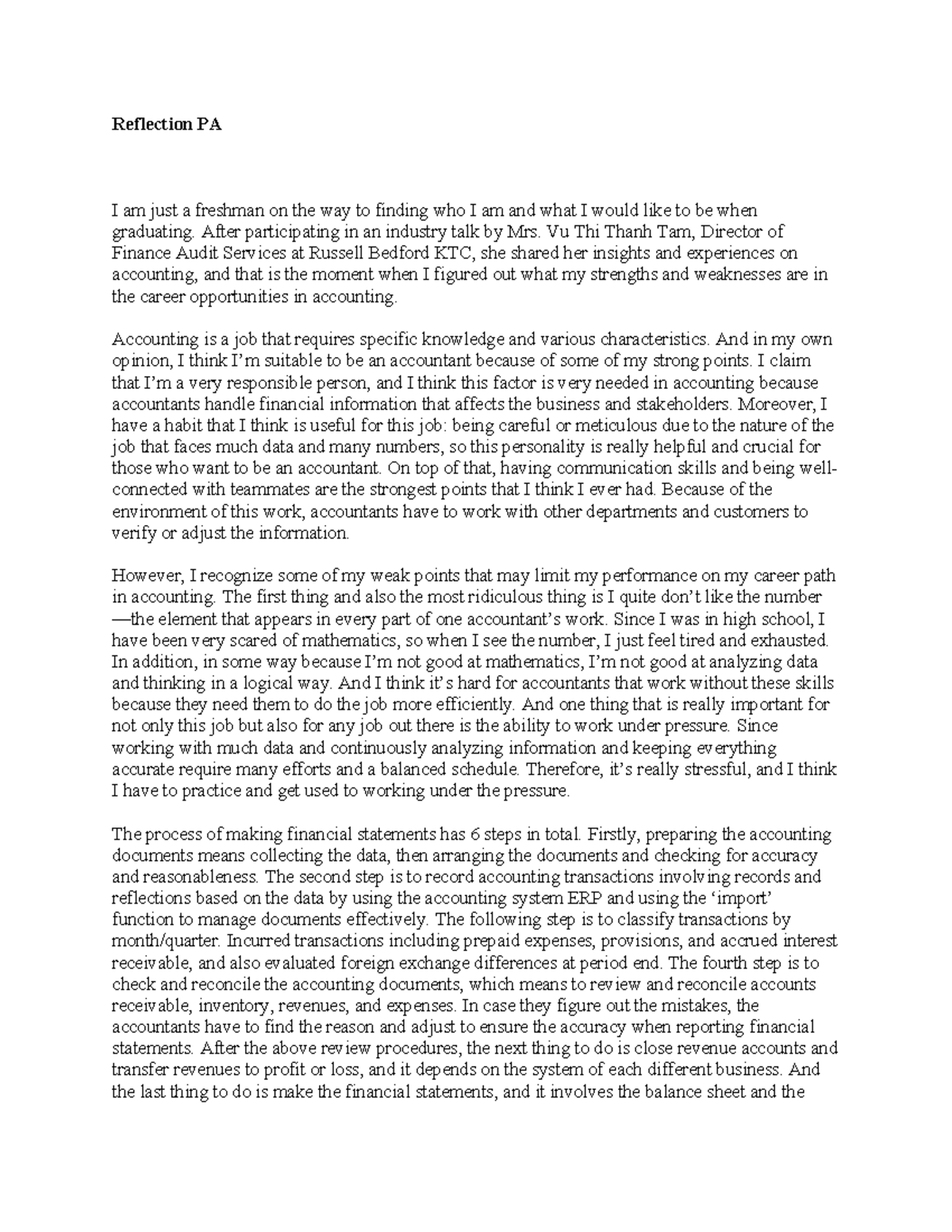 Reflection PA: Discovering My Path in Accounting and Career Insights ...