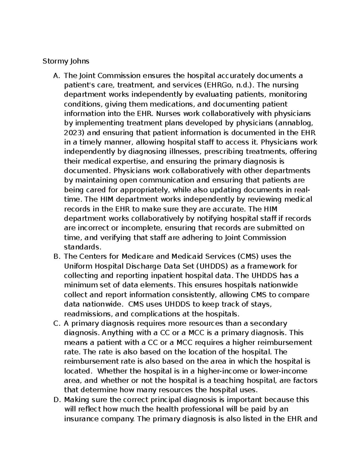 D255 - Professional Practice Experience I: EHR Documentation Insights ...