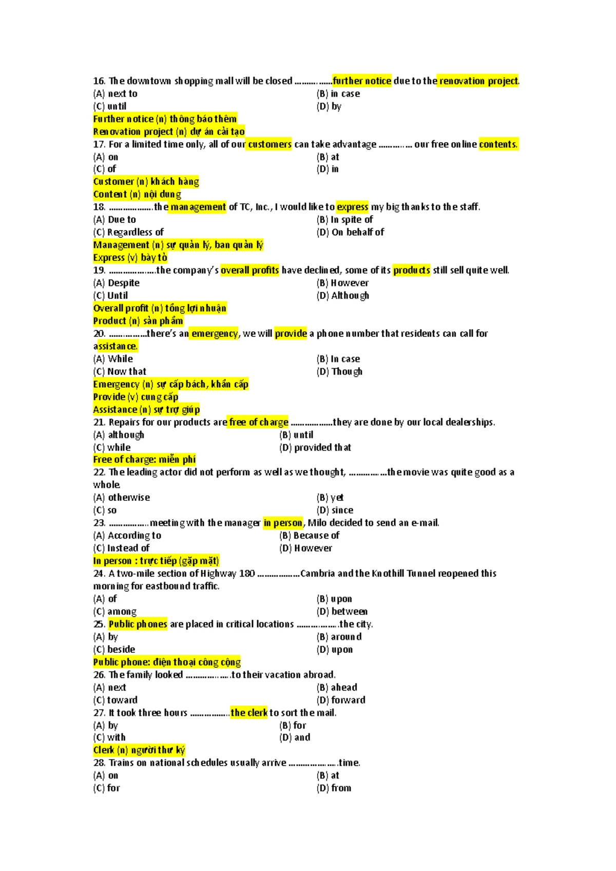 Preposition Exercises for TOEIC Preparation - Studocu