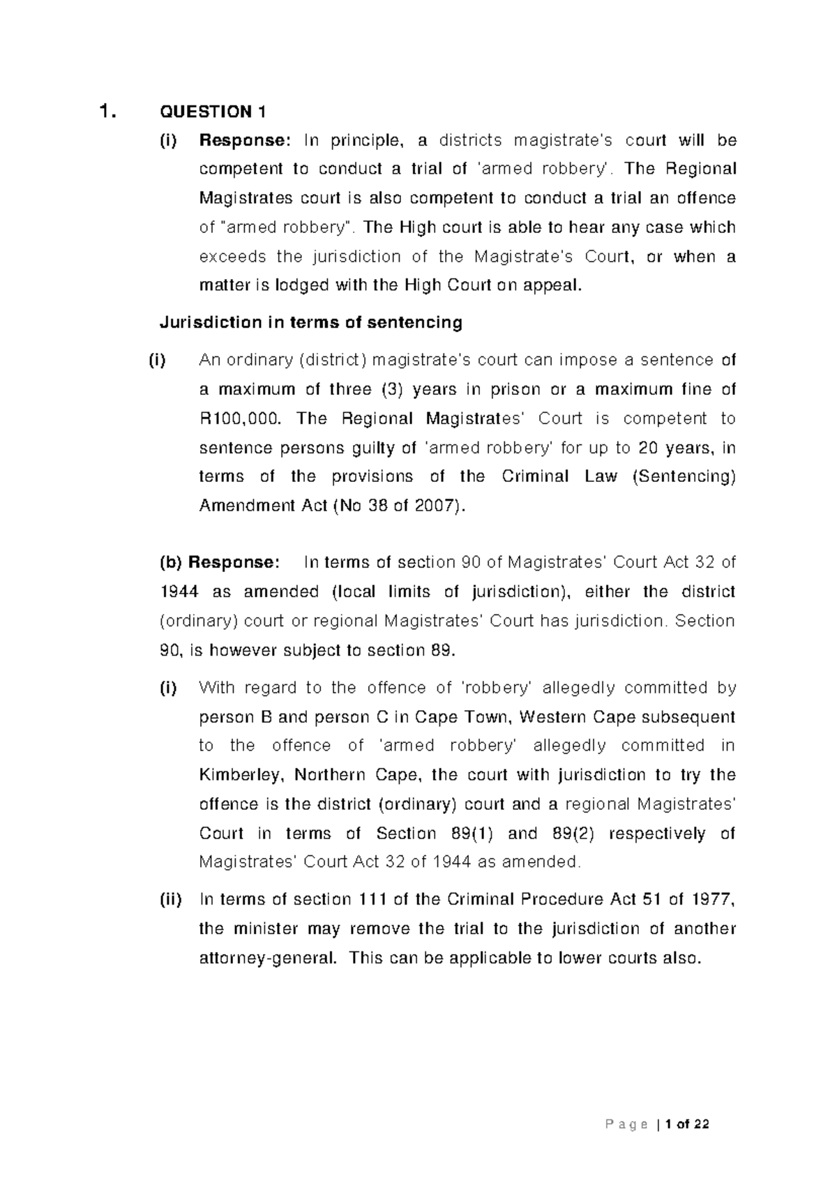 CPR3701 Assignment 01: Jurisdiction and Criminal Procedure Analysis ...