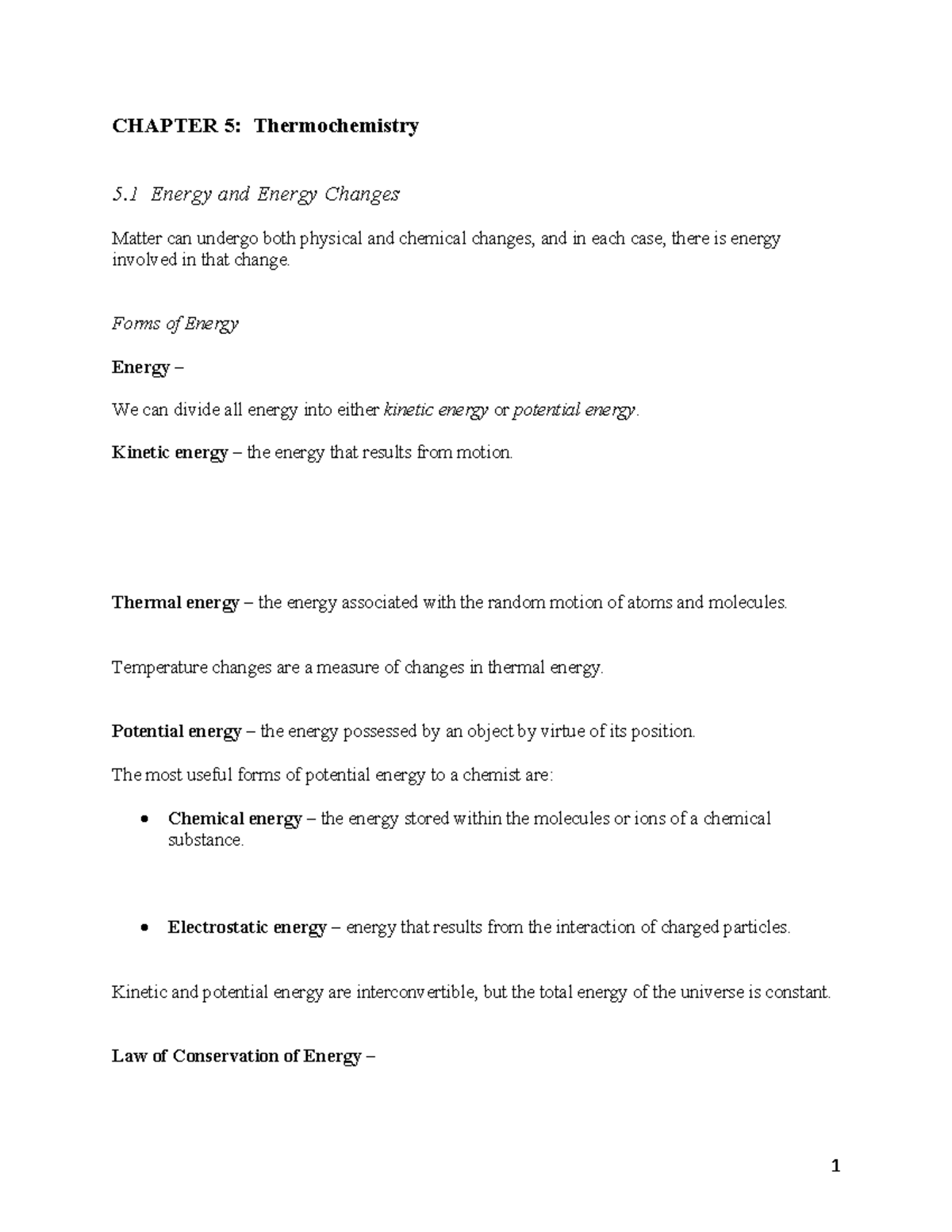 CH 5: Thermochemistry - Energy Changes and Reactions Notes - Studocu