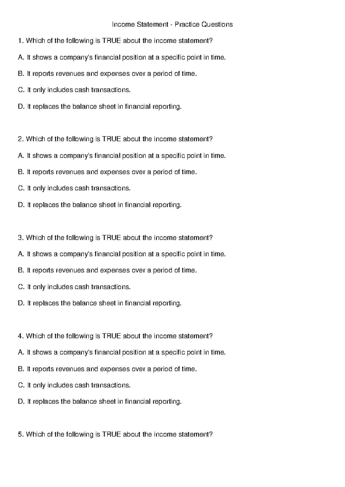 Income Statement Practice Questions for Inbound 7869726333849864820 ...