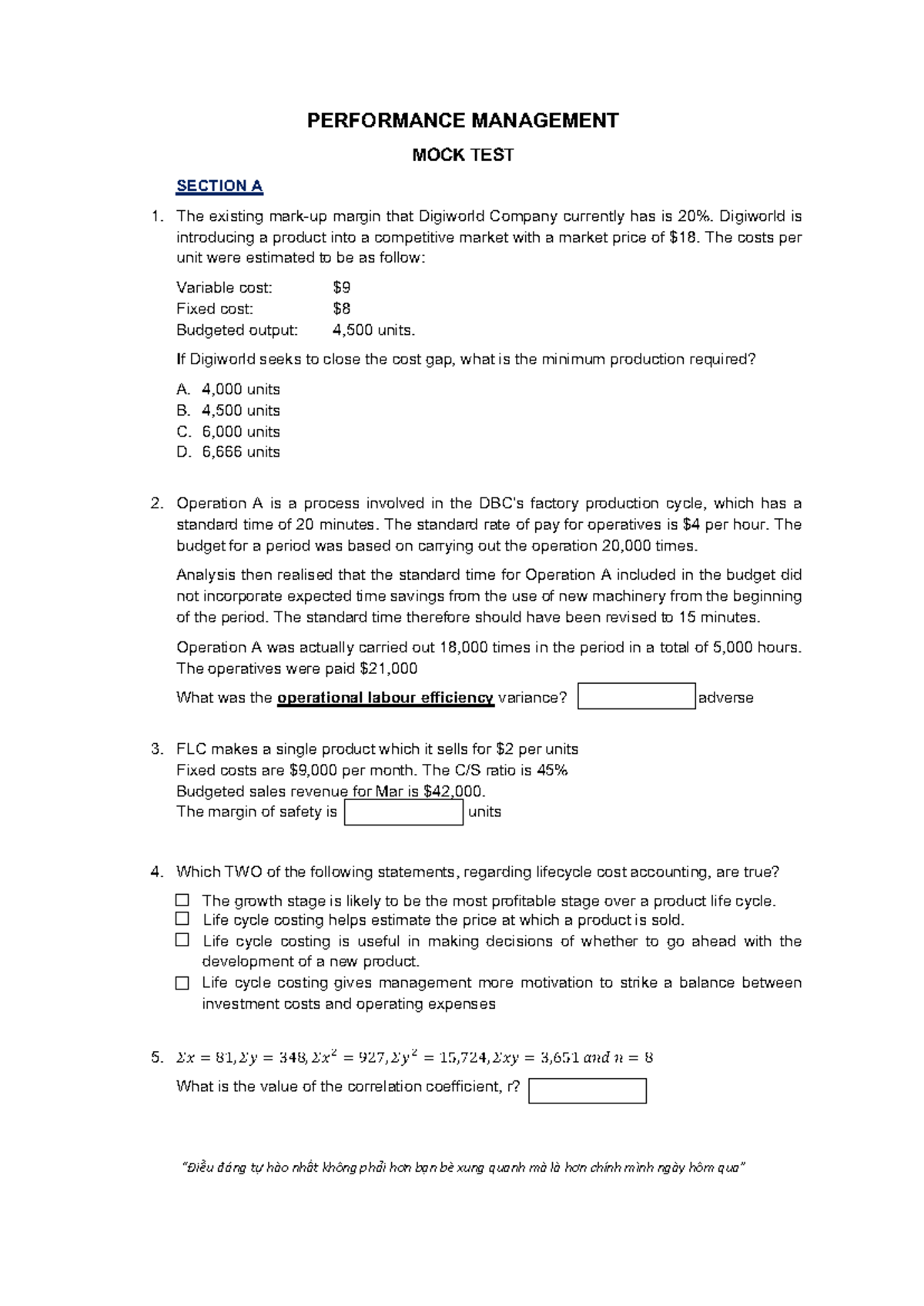 2023 F5 - Mock Exam - Performance Management Study Guide - Studocu