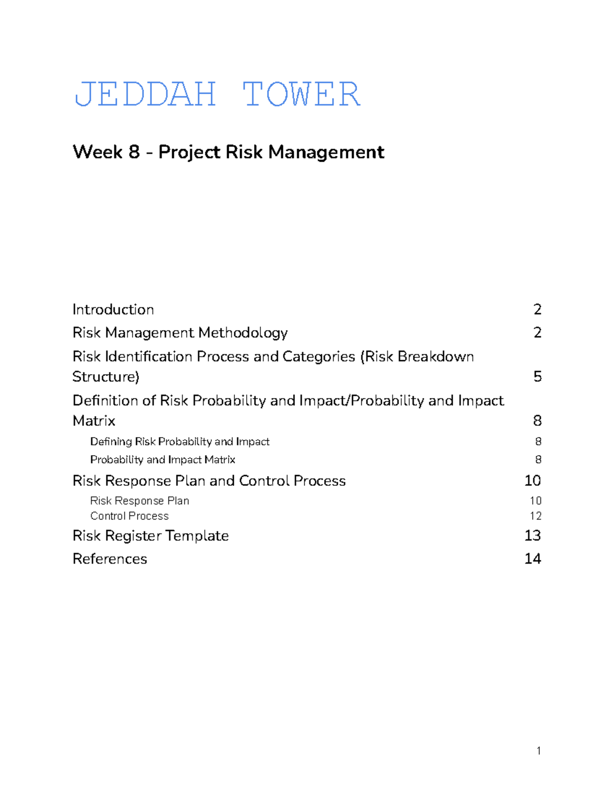 JEDDAH TOWER Project Risk Management: Week 8 Analysis and Strategies ...