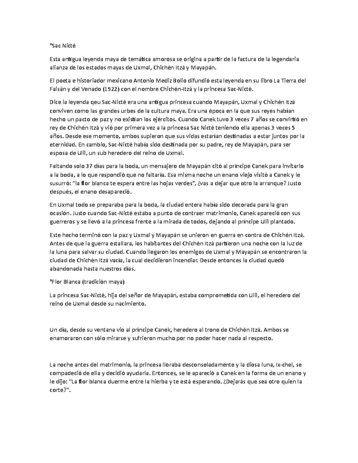 Leyenda Maya de Sac-Nicté y Canek: Amor y Guerra entre Ciudades - Studocu