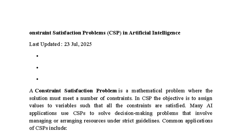 AIA - Constraint Satisfaction Problems (CSP) in AI: Overview and ...