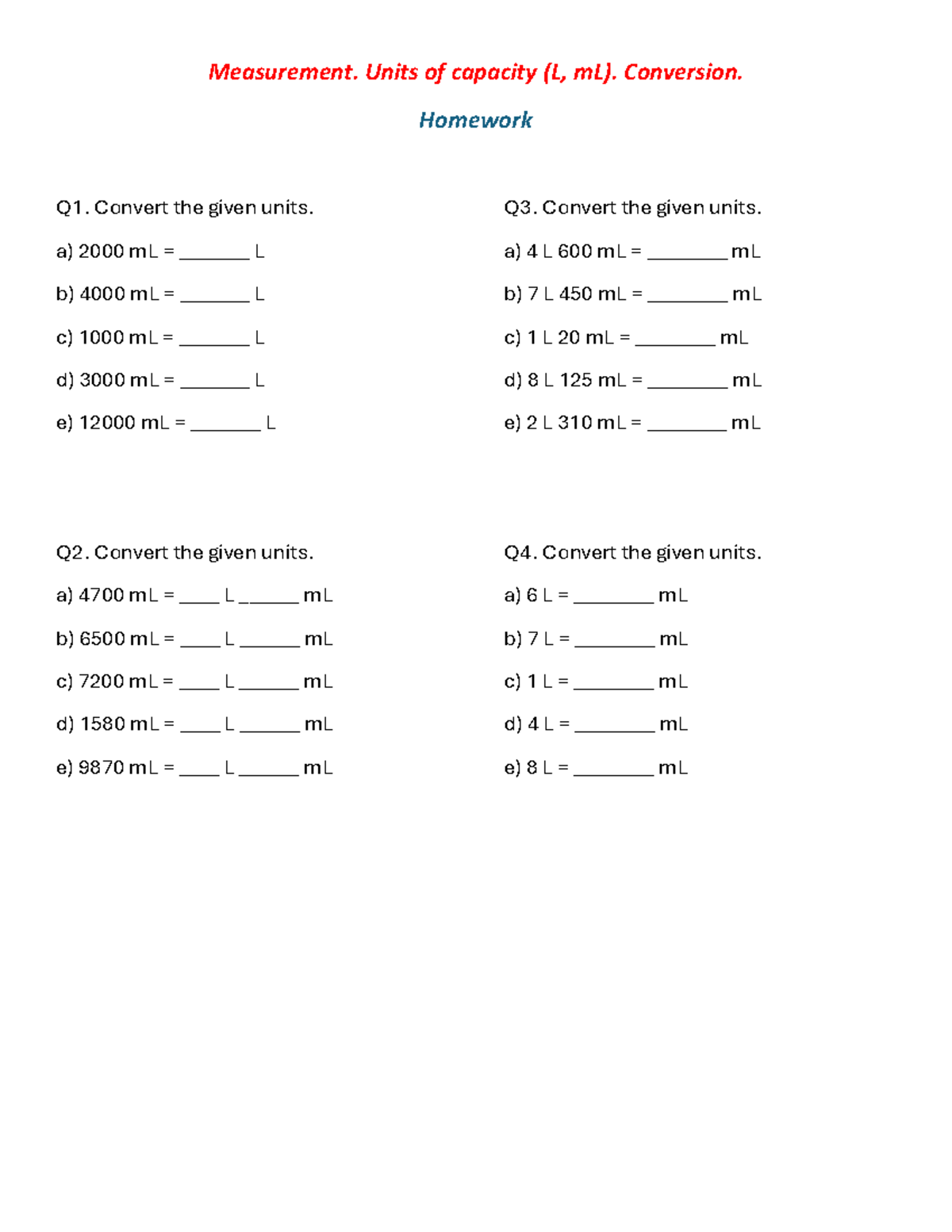 Gr 3 Apr 29 HW - Measurement: Capacity Units Conversion - Studocu