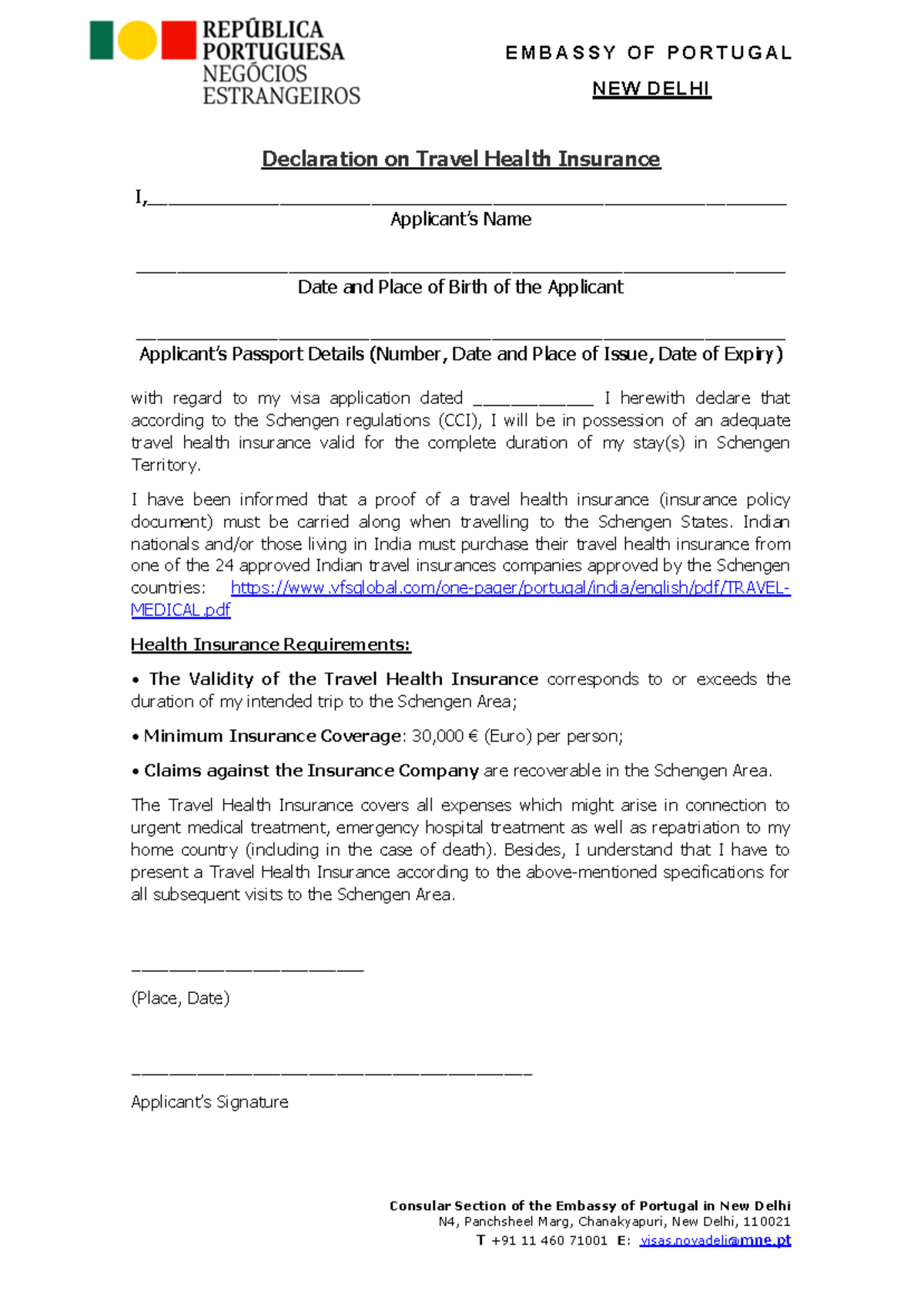 Declaration on travel health insurance - Consular Section of the ...