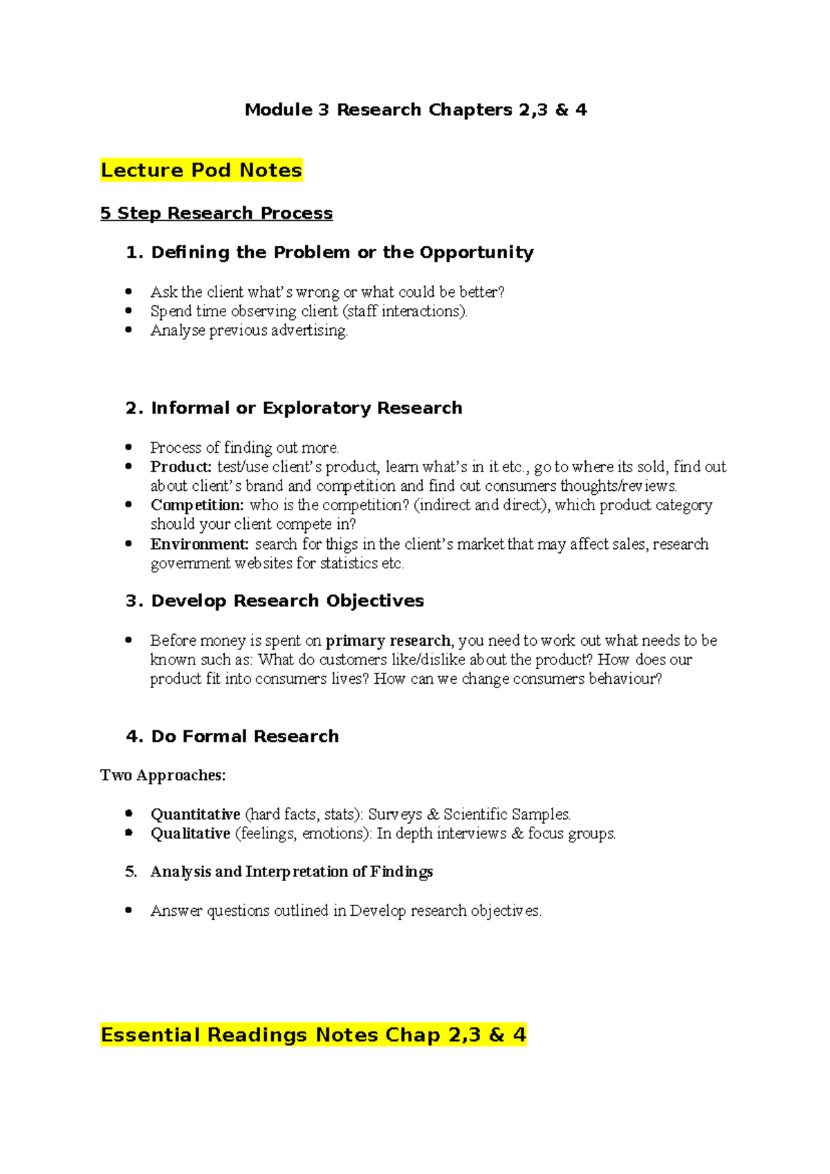 Module 3 Research: Lecture Notes on Chapters 2, 3 & 4 - 5 Step Process ...